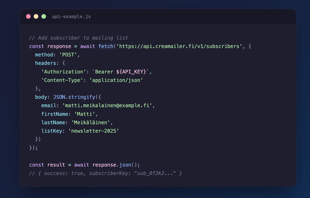 REST API - Kutsuesimerkki
