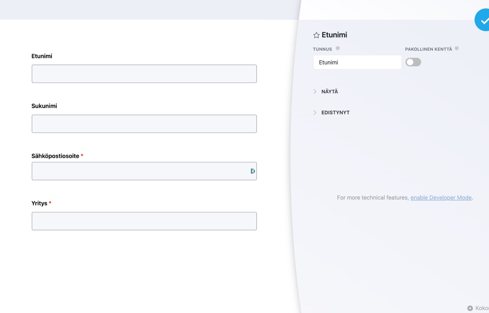 Ninja forms - Integraatio