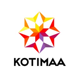 Kelta, puna, violetti kukka, jonka alla lukee mustalla kotimaa