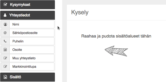 Raahaa sisältöalue kyselyyn