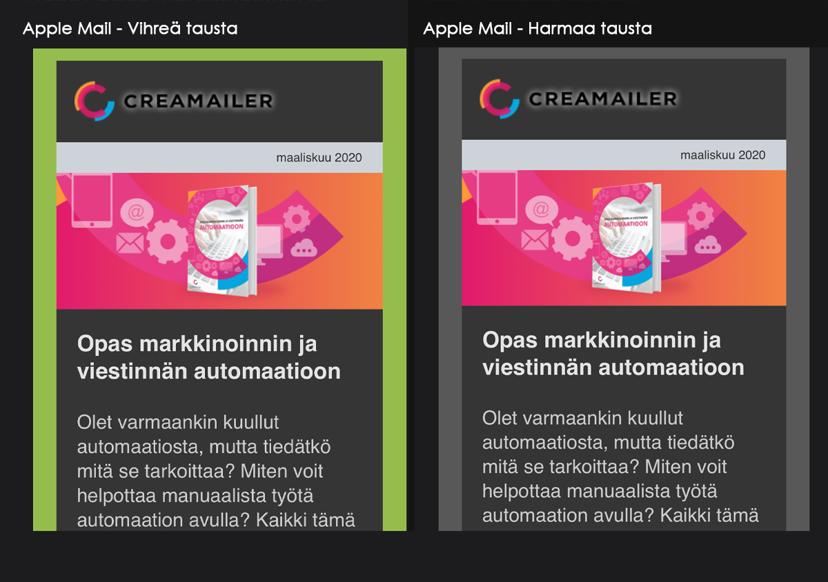 Apple Mail -mobiilisovellus - Korjatut taustavärit