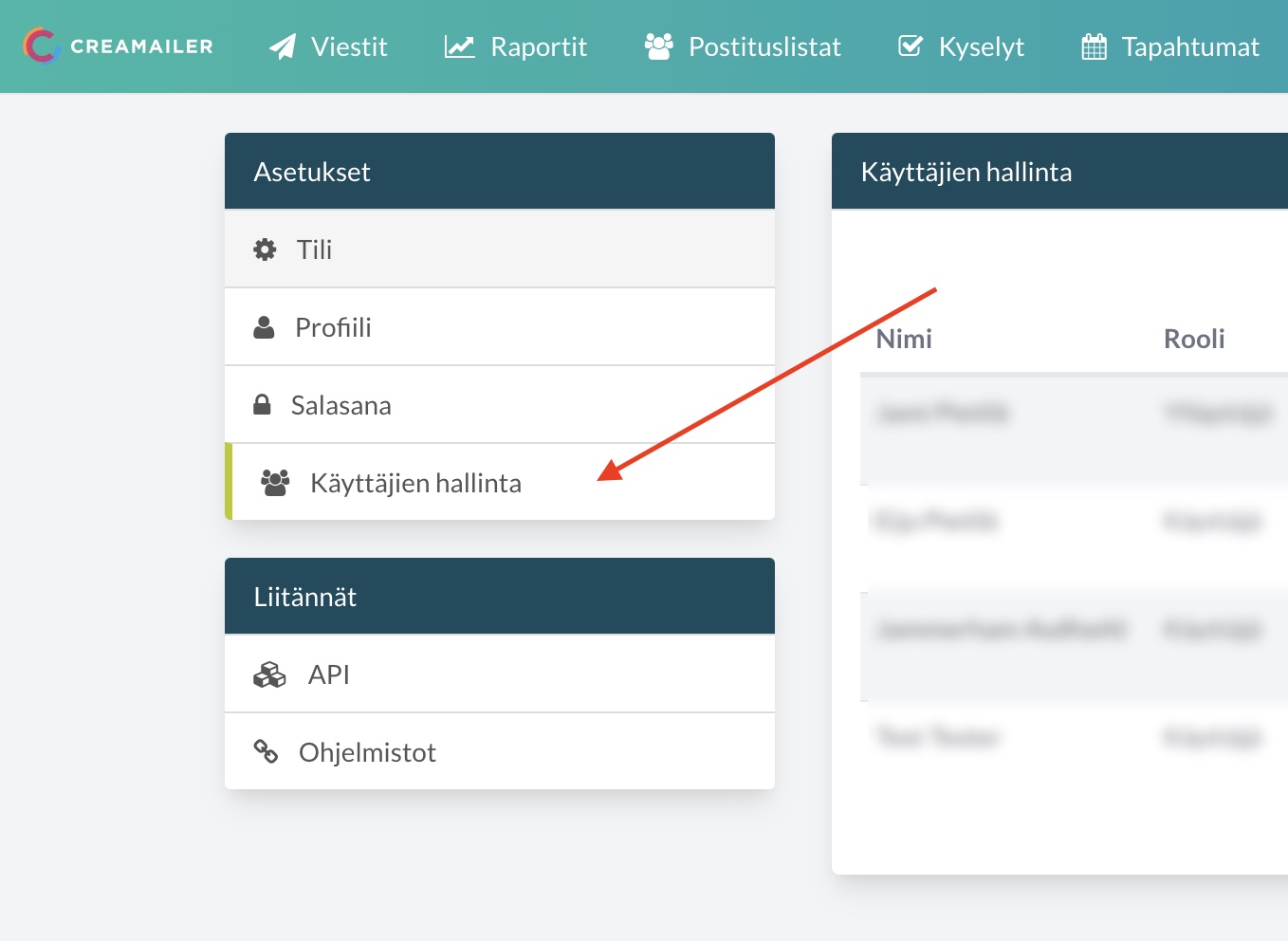 Käyttäjien hallinta