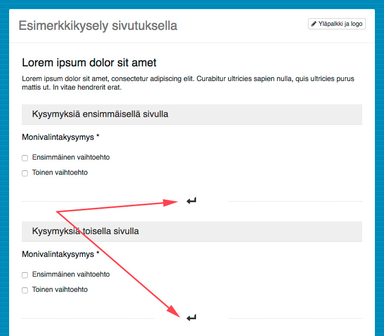 Sivutuksen lisääminen