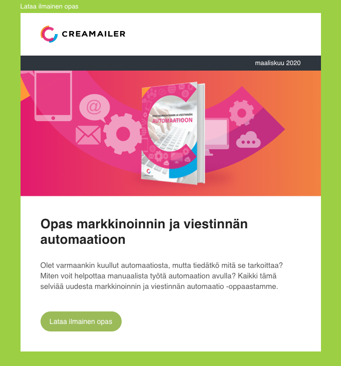 Creamailer uutiskirje - Light mode