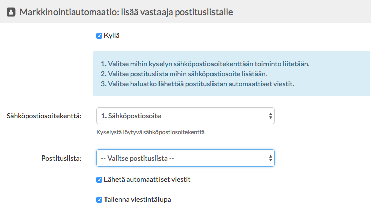 Lisää vastaaja postituslistalle