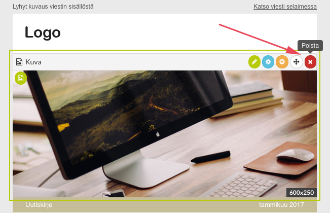 Sisältöalueen poistaminen