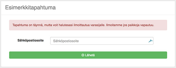 Tapahtuma on täynnä -ilmoitus
